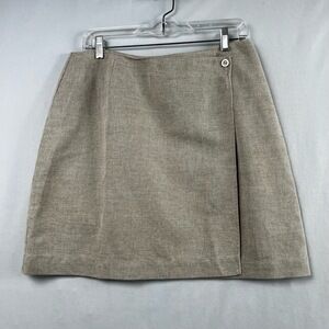 Liz Claiborne Straight Skirt Womens size 14 Beige Pencil Wrap Linen Blend Preppy